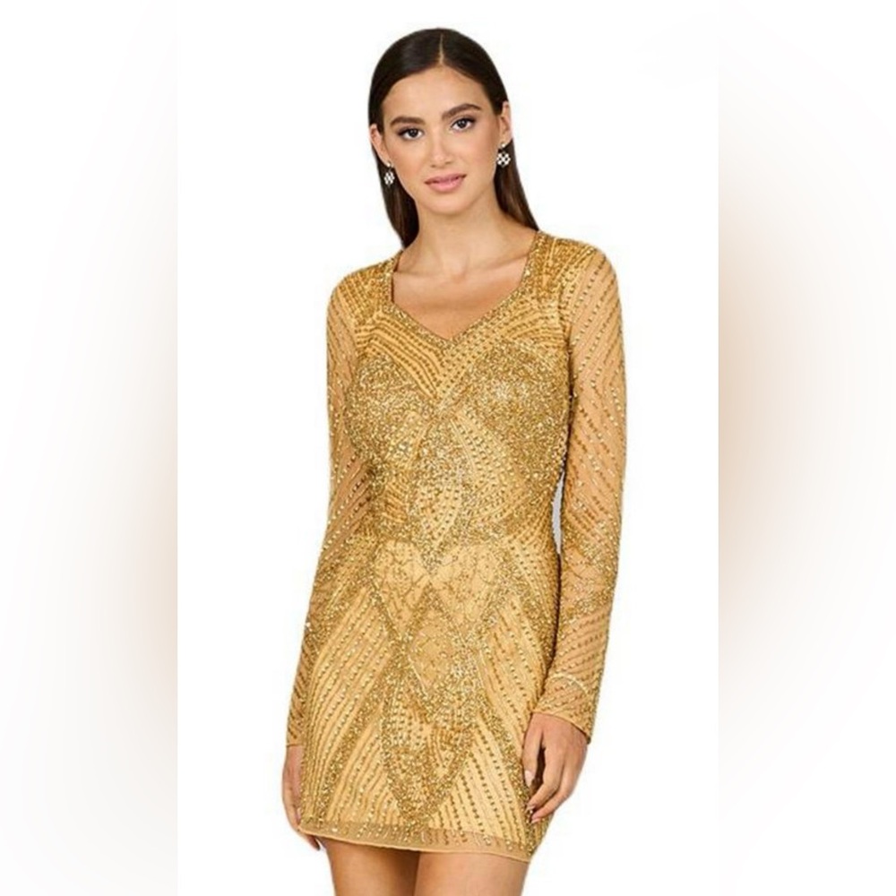 Lara Women’s Long Sleeve Beaded Cocktail Dress Gold Size 18